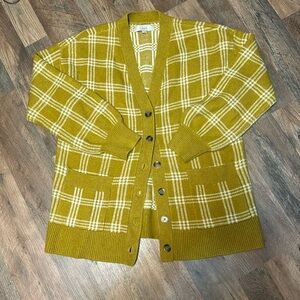 Chartreuse Plaid LOFT Cardigan L